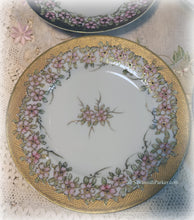Load image into Gallery viewer, 4 Antique Nagoya Nippon Japanese Gold Moriage Pink Appleblossoms China Tea Plates with Heavy Gold, Handpainted, Wedding Gift, Shabby Chic
