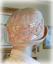 Load image into Gallery viewer, Antique Style 1920s Gatsby Flapper Hat Ribbonwork Downton Abbey Silk Cloche Hat - Antique Lace - Silk Ribbonwork Cloche Hat - Made to Order

