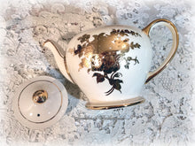 Load image into Gallery viewer, Exquisite Ivory Shimmering Gold Lustre Roses Vintage Sadler England Teapot, Handpainted, Shabby Chic Decor
