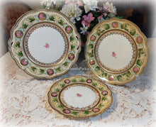 Load image into Gallery viewer, Lovely MZ Austria Set of 3 Antique Cake Dessert Plates, Hand Painted with Pink Roses, Water Lilies, Gold, Graduated Sizes, Shabby Chic
