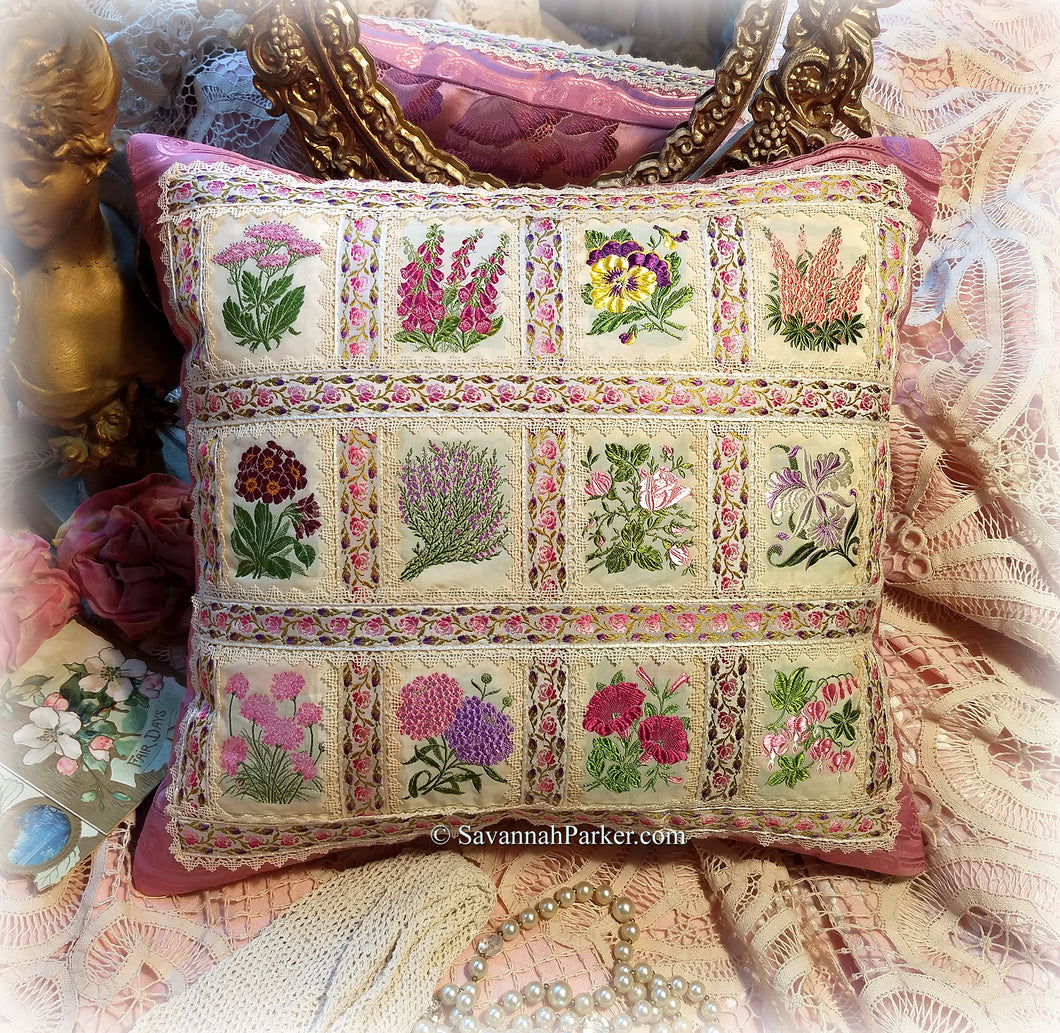 SOLD OUT Spectacular One of a Kind Romantic Antique All Silk Handsewn Exquisite Pillow - RARE Antique Woven Kensitas Flower Silks - Antique Lace - Silk Satin