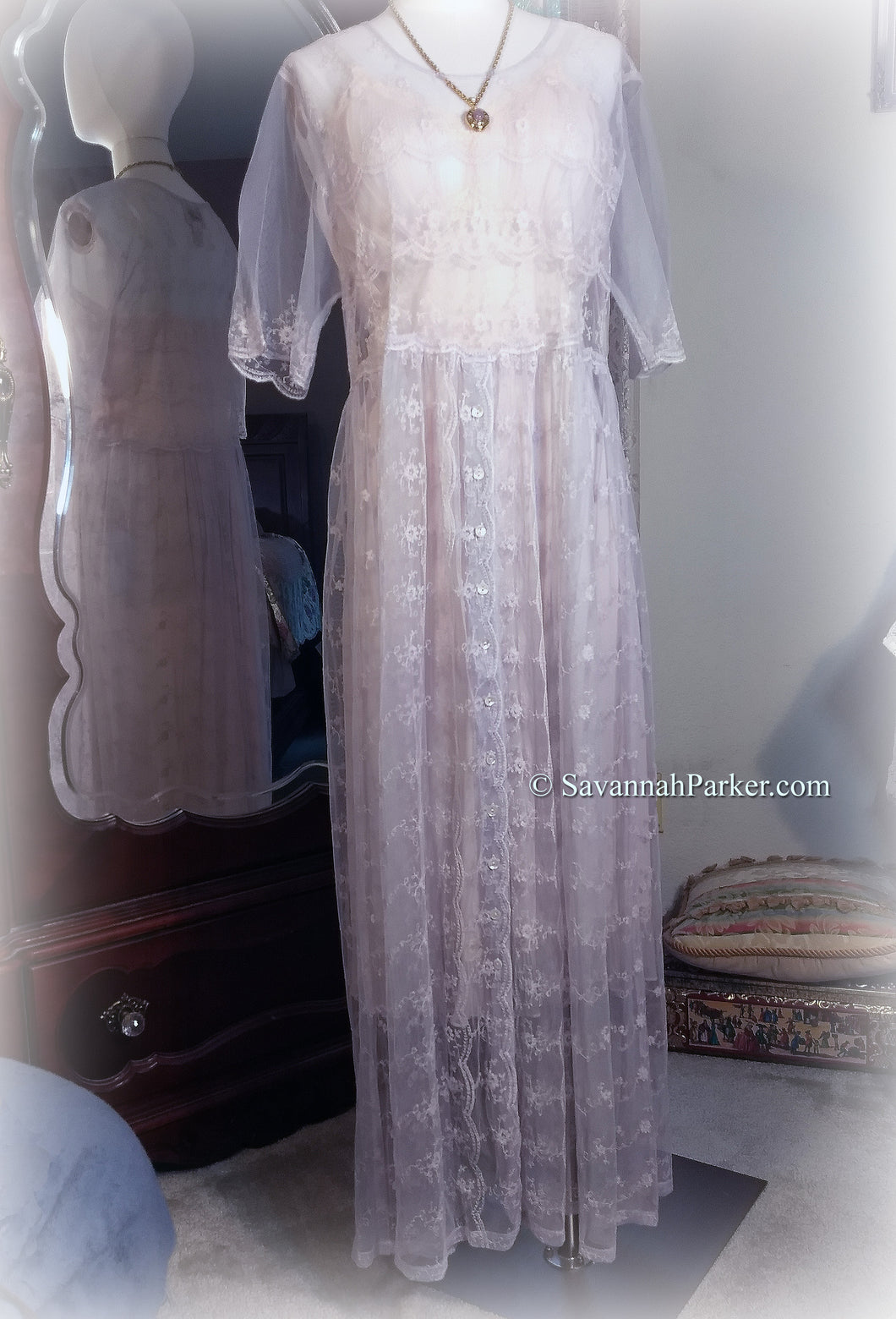 SOLD Exquisite Vintage April Cornell - Lavender Lace Tea Dress - Summer Wedding - Garden Party 20s style Dress - Vintage Antique Style