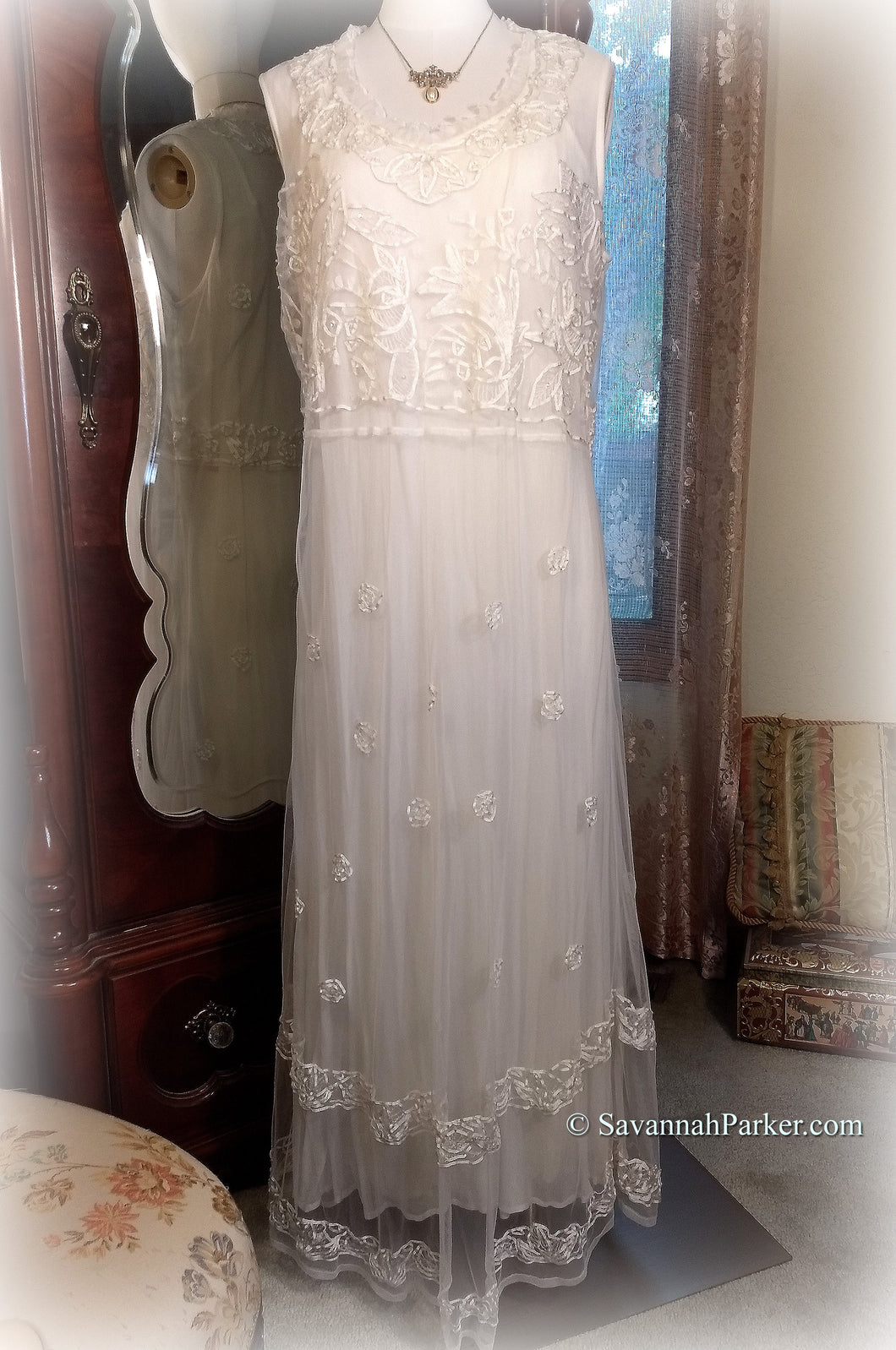 SOLD Exquisite Vintage April Cornell - Elegant White Appliqued Lace and Rayon Chiffon - Summer Wedding - Garden Party Tea Dress - New w/out Tags