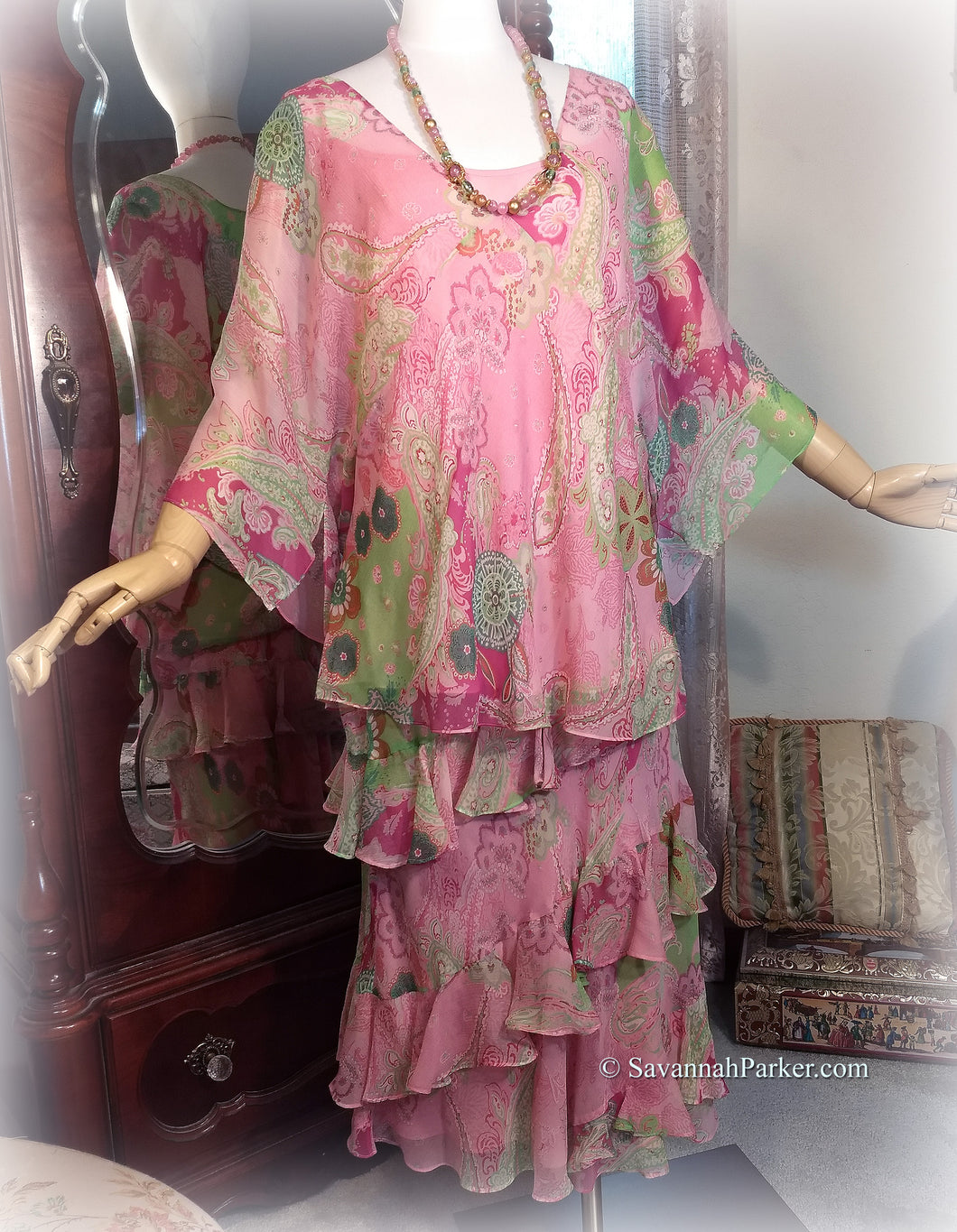 SOLD New with Tags Vintage Ralph Lauren Green Label 3 pc Silk Chiffon Top and Ruffled Skirt - Ultra Feminine Garden Party - Spring Summer Size XL