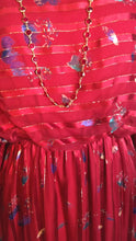 Load and play video in Gallery viewer, Brilliant Ruby Red Stevie Style Beautiful Vintage 70s-80s Silk Chiffon Goddess Dress / The Silk Farm Designed by Icinoo / Golden Threads
