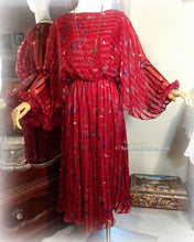 Load image into Gallery viewer, Brilliant Ruby Red Stevie Style Beautiful Vintage 70s-80s Silk Chiffon Goddess Dress / The Silk Farm Designed by Icinoo / Golden Threads
