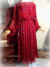 Load image into Gallery viewer, Brilliant Ruby Red Stevie Style Beautiful Vintage 70s-80s Silk Chiffon Goddess Dress / The Silk Farm Designed by Icinoo / Golden Threads
