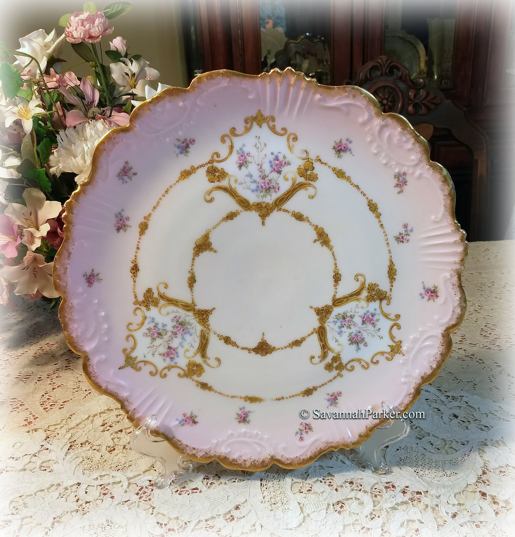 SOLD Antique EXTRA LARGE Rare Vintage Limoges France Pink Gold 11.5