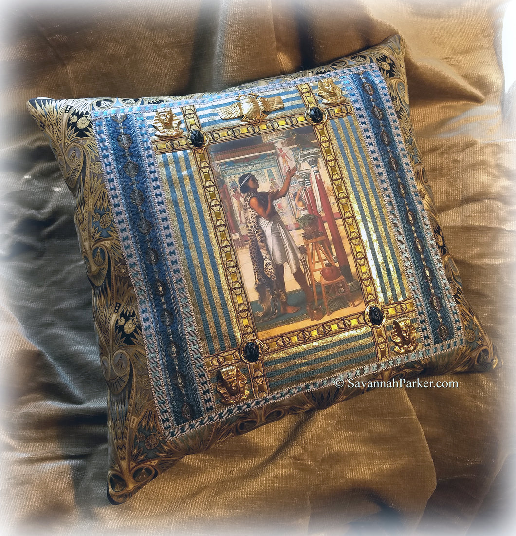 SOLD OUT Antique Style FABULOUS Jeweled Ancient Egyptian Inspired One of a Kind Pillow - Antique Metallic Trims - Antique Egyptian Jeweled Ornaments