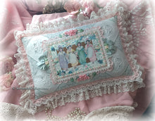 Load image into Gallery viewer, Exquisite Romantic Antique Lace and Silk Ribbonwork Handsewn Pillow - Gorgeous Shabby Chic Cottage - All Antique Laces - White Aqua Pink
