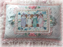 Load image into Gallery viewer, Exquisite Romantic Antique Lace and Silk Ribbonwork Handsewn Pillow - Gorgeous Shabby Chic Cottage - All Antique Laces - White Aqua Pink

