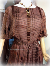 Load image into Gallery viewer, Beautiful Vintage 70s-80s Silk Chiffon Dress / The Silk Farm Designed by Icinoo / Glittering Threads / Chocolate Brown / Multi Tiered Skirt
