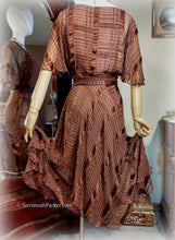 Load image into Gallery viewer, Beautiful Vintage 70s-80s Silk Chiffon Dress / The Silk Farm Designed by Icinoo / Glittering Threads / Chocolate Brown / Multi Tiered Skirt

