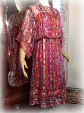 Load image into Gallery viewer, Vintage Vivid Pink Coral Metallic Boho 70s 80s Silk Dress / The Silk Farm Designed by Icinoo / Glittering Gold Threads / Matching Silk Slip
