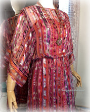 Load image into Gallery viewer, Vintage Vivid Pink Coral Metallic Boho 70s 80s Silk Dress / The Silk Farm Designed by Icinoo / Glittering Gold Threads / Matching Silk Slip
