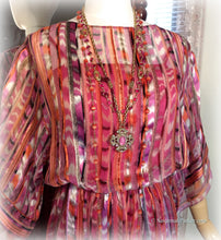Load image into Gallery viewer, Vintage Vivid Pink Coral Metallic Boho 70s 80s Silk Dress / The Silk Farm Designed by Icinoo / Glittering Gold Threads / Matching Silk Slip

