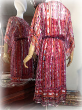 Load image into Gallery viewer, Vintage Vivid Pink Coral Metallic Boho 70s 80s Silk Dress / The Silk Farm Designed by Icinoo / Glittering Gold Threads / Matching Silk Slip

