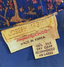 Load image into Gallery viewer, SOLD Vintage Deep Royal Blue Pink Metallic Boho 70s 80s Silk Dress / Joseph Magnin / The Silk Farm Designed by Icinoo / Glittering Gold Threads
