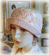 Load image into Gallery viewer, Antique Style 1920s Gatsby Flapper Hat Ribbonwork Downton Abbey Silk Cloche Hat - Antique Lace - Silk Ribbonwork Cloche Hat - Made to Order
