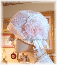 Load image into Gallery viewer, Antique Style 1920s Gatsby Flapper Hat Downton Abbey Silk Summer Cloche Hat - Ready to Ship - SMALL Hat - Ribbonwork - Handmade Silk Flower
