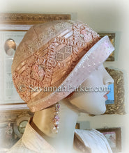 Load image into Gallery viewer, Antique Style 1920s Gatsby Flapper Hat Ribbonwork Downton Abbey Silk Cloche Hat - Antique Lace - Silk Ribbonwork Cloche Hat - Made to Order
