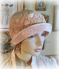 Load image into Gallery viewer, Antique Style 1920s Gatsby Flapper Hat Ribbonwork Downton Abbey Silk Cloche Hat - Antique Lace - Silk Ribbonwork Cloche Hat - Made to Order
