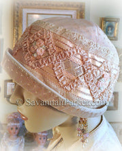 Load image into Gallery viewer, Antique Style 1920s Gatsby Flapper Hat Ribbonwork Downton Abbey Silk Cloche Hat - Antique Lace - Silk Ribbonwork Cloche Hat - Made to Order
