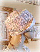 Load image into Gallery viewer, Antique Style 1920s Gatsby Flapper Hat Downton Abbey Silk Summer Cloche Hat - Ready to Ship - SMALL Hat - Ribbonwork - Handmade Silk Flower
