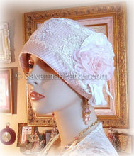 Load image into Gallery viewer, Antique Style 1920s Gatsby Flapper Hat Downton Abbey Silk Summer Cloche Hat - Ready to Ship - SMALL Hat - Ribbonwork - Handmade Silk Flower
