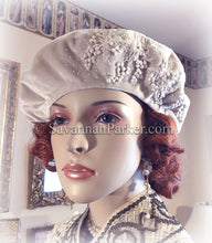 Load image into Gallery viewer, 1920s Vintage Style French Silk Velvet Beret - Tam Hat - Made to Order - Silk Velvet Antique Style Hat - Beaded Antique Lace Beret Hat
