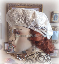 Load image into Gallery viewer, 1920s Vintage Style French Silk Velvet Beret - Tam Hat - Made to Order - Silk Velvet Antique Style Hat - Beaded Antique Lace Beret Hat
