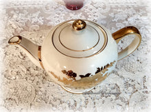 Load image into Gallery viewer, Exquisite Ivory Shimmering Gold Lustre Roses Vintage Sadler England Teapot, Handpainted, Shabby Chic Decor
