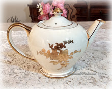 Load image into Gallery viewer, Exquisite Ivory Shimmering Gold Lustre Roses Vintage Sadler England Teapot, Handpainted, Shabby Chic Decor
