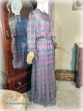 Load image into Gallery viewer, Classic Vintage Boho 70s 80s Silk Long Dress / The Silk Farm Designed by Icinoo / Full Length / Aqua and Lilac Silk / Mother of the Bride
