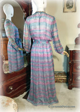 Load image into Gallery viewer, Classic Vintage Boho 70s 80s Silk Long Dress / The Silk Farm Designed by Icinoo / Full Length / Aqua and Lilac Silk / Mother of the Bride
