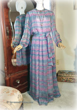 Load image into Gallery viewer, Classic Vintage Boho 70s 80s Silk Long Dress / The Silk Farm Designed by Icinoo / Full Length / Aqua and Lilac Silk / Mother of the Bride
