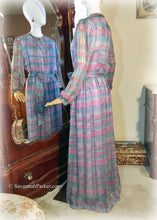 Load image into Gallery viewer, Classic Vintage Boho 70s 80s Silk Long Dress / The Silk Farm Designed by Icinoo / Full Length / Aqua and Lilac Silk / Mother of the Bride
