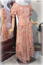 Load image into Gallery viewer, Gorgeous Vintage 20s-30s Inspired Silk Chiffon Designer Nancy Johnson Peaches and Cream Super Feminine Garden Party Dress Vintage Sz 8
