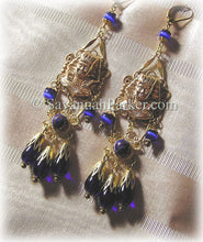 Load image into Gallery viewer, Antique Style 1920s Deco Egyptian Revival Earrings - Vintage Pharaohs Cobalt Blue Glass - Egyptian Jewelry - Egyptian Style Earrings -  Made to Order
