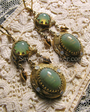 Load image into Gallery viewer, Antique Style Victorian Edwardian Earrings - Celadon Green Glittering Art Glass - Victorian Inspired Earrings by Savannah Parker - Made to Order
