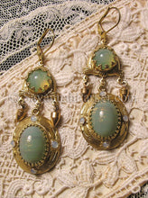 Load image into Gallery viewer, Antique Style Victorian Edwardian Earrings - Celadon Green Glittering Art Glass - Victorian Inspired Earrings by Savannah Parker - Made to Order
