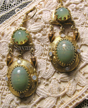 Load image into Gallery viewer, Antique Style Victorian Edwardian Earrings - Celadon Green Glittering Art Glass - Victorian Inspired Earrings by Savannah Parker - Made to Order
