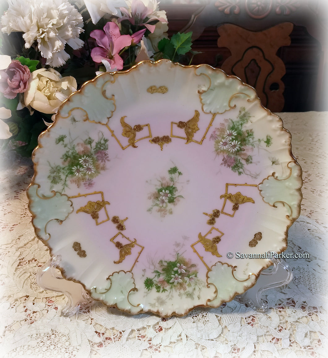 SOLD Antique Rare Vintage Limoges France Mint Green Pink Gold 8.5