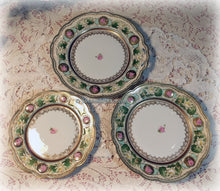 Load image into Gallery viewer, Lovely MZ Austria Set of 3 Antique Cake Dessert Plates, Hand Painted with Pink Roses, Water Lilies, Gold, Graduated Sizes, Shabby Chic
