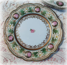 Load image into Gallery viewer, Lovely MZ Austria Set of 3 Antique Cake Dessert Plates, Hand Painted with Pink Roses, Water Lilies, Gold, Graduated Sizes, Shabby Chic
