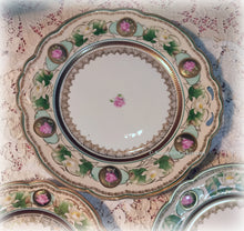 Load image into Gallery viewer, Lovely MZ Austria Set of 3 Antique Cake Dessert Plates, Hand Painted with Pink Roses, Water Lilies, Gold, Graduated Sizes, Shabby Chic
