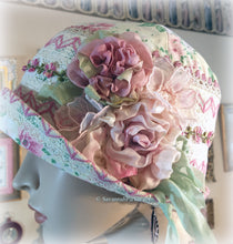 Load image into Gallery viewer, SOLD Antique Style 20s Gatsby Flapper Hat Downton Abbey Pink Roses Pale Yellow Cloche Hat - Ready to Ship - Antique Lace - Handmade Silk Roses
