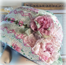 Load image into Gallery viewer, SOLD Antique Style 20s Gatsby Flapper Hat Downton Abbey Pink Roses Pale Yellow Cloche Hat - Ready to Ship - Antique Lace - Handmade Silk Roses

