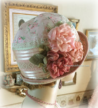 Load image into Gallery viewer, Antique Style 1920s Gatsby Flapper Hat Downton Abbey Peach Coral and Green Summer Cloche Hat - Ready to Ship - Antique Lace - Handmade Silk Roses
