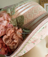 Load image into Gallery viewer, Antique Style 1920s Gatsby Flapper Hat Downton Abbey Peach Coral and Green Summer Cloche Hat - Ready to Ship - Antique Lace - Handmade Silk Roses
